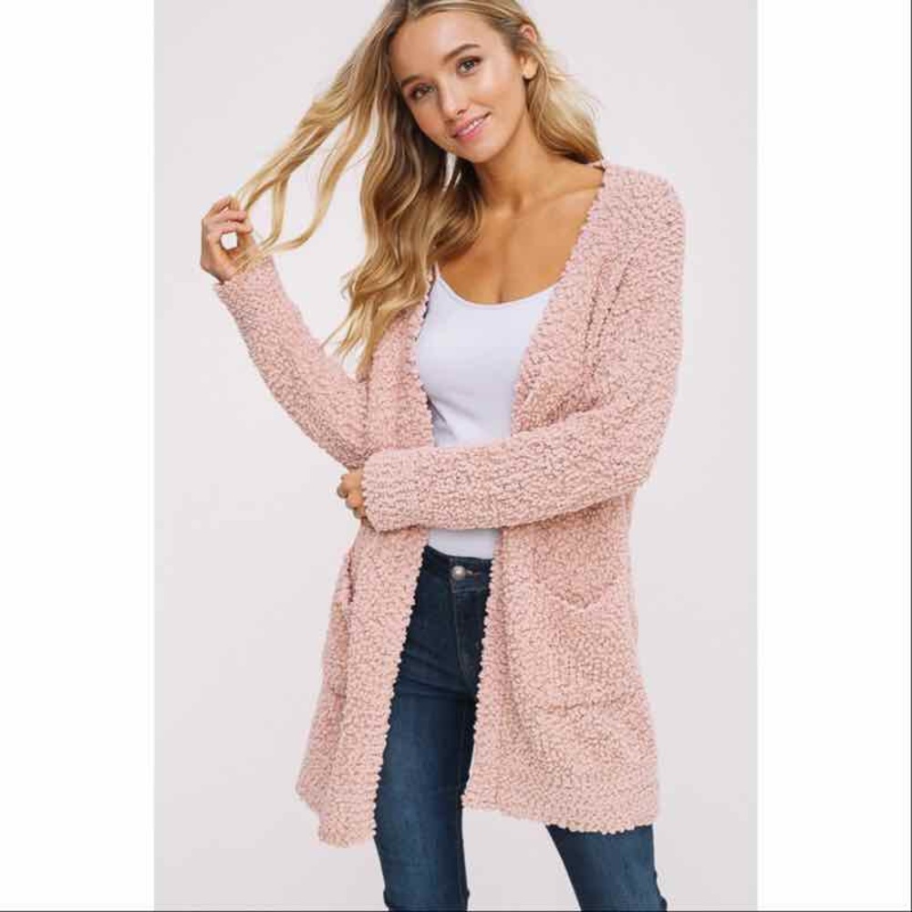 Textured Open Cardigan-BLUSH - Picture 4 of 5